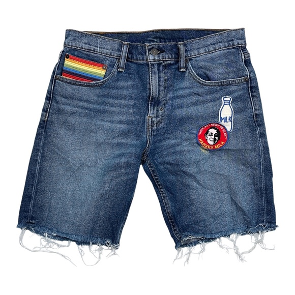 Levi's Harvey Milk Gay Pride Cutoff Distressed Denim Shorts Mens 31 - Picture 1 of 11